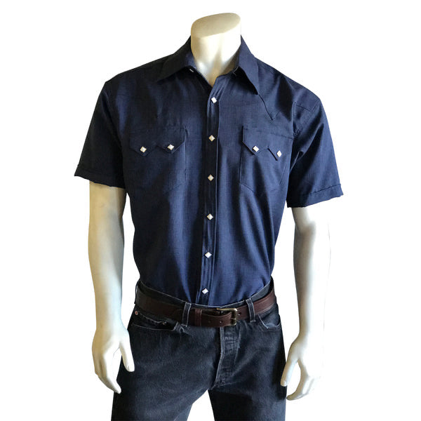 1641 Men's Short Sleeve Navy Western Shirt with UV Protection