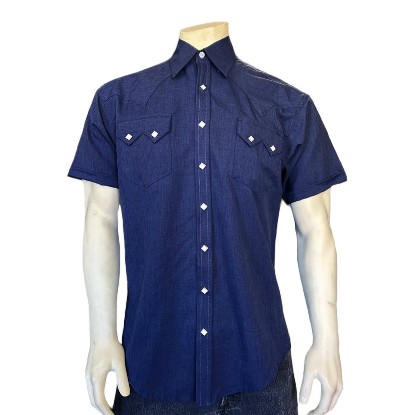 1641 Men's Short Sleeve Navy Western Shirt with UV Protection