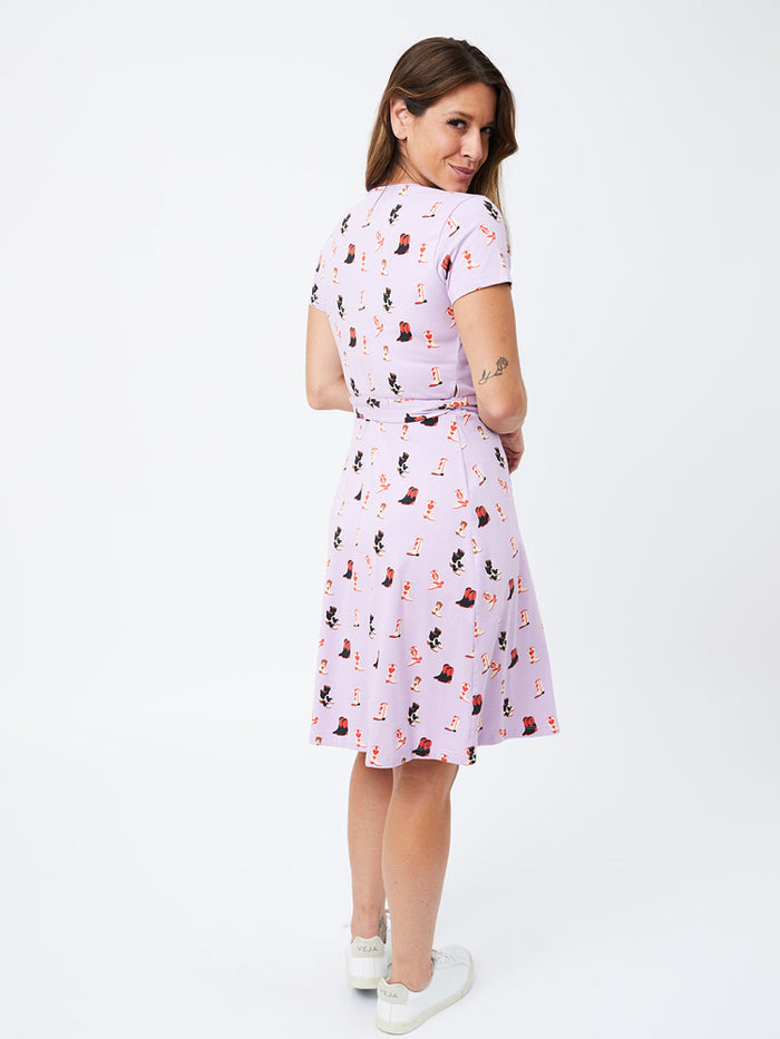 Lavender Boot Print Wrap Dress
