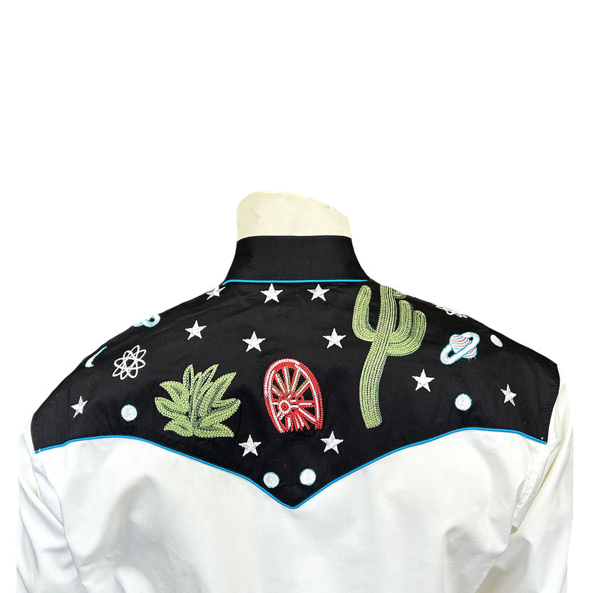 6707 Men's Black Western Space Scene Chain Stitched Shirt