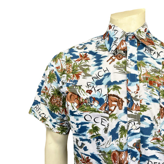 1658 Rockmount Men's Blue Short Sleeve Western Hawaiian Shirt