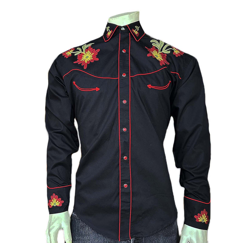 6811 Men's Vintage Floral Chenille Embroidered Western Shirt