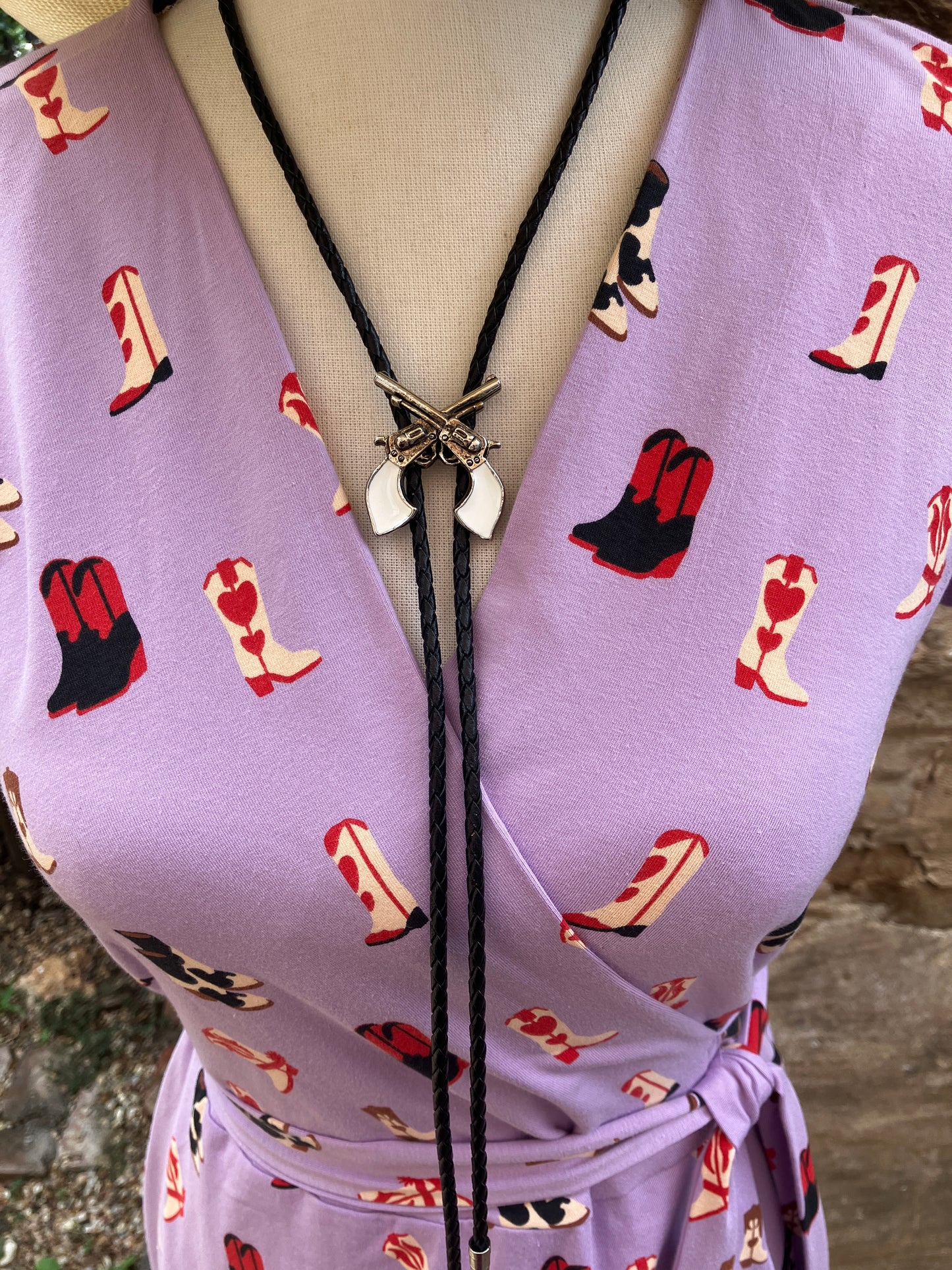 Lavender Boot Print Wrap Dress