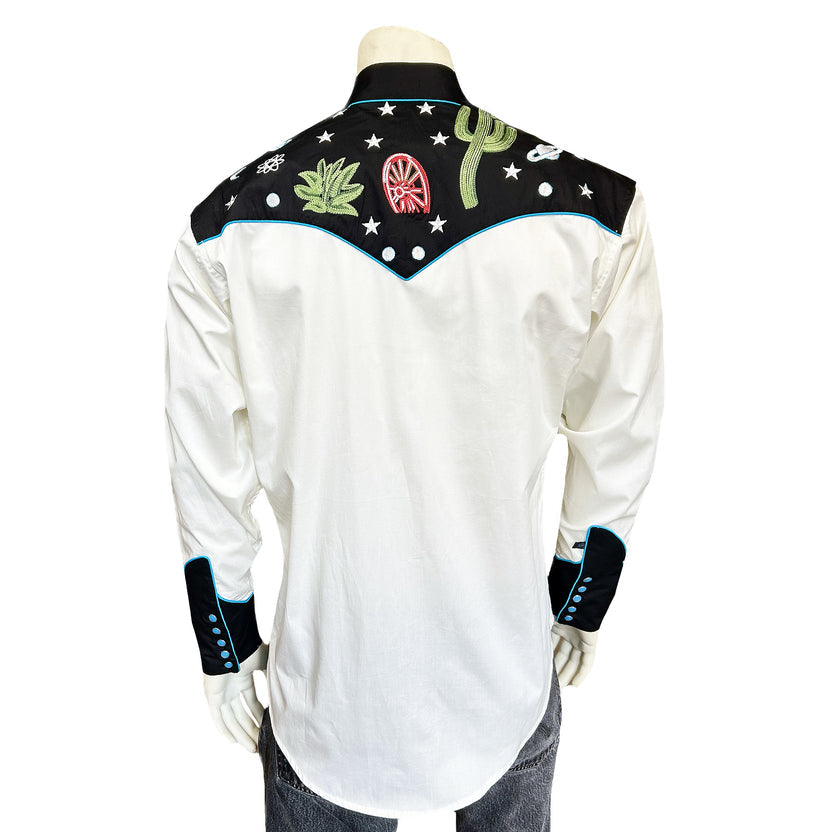 6707 Men's Black Western Space Scene Chain Stitched Shirt