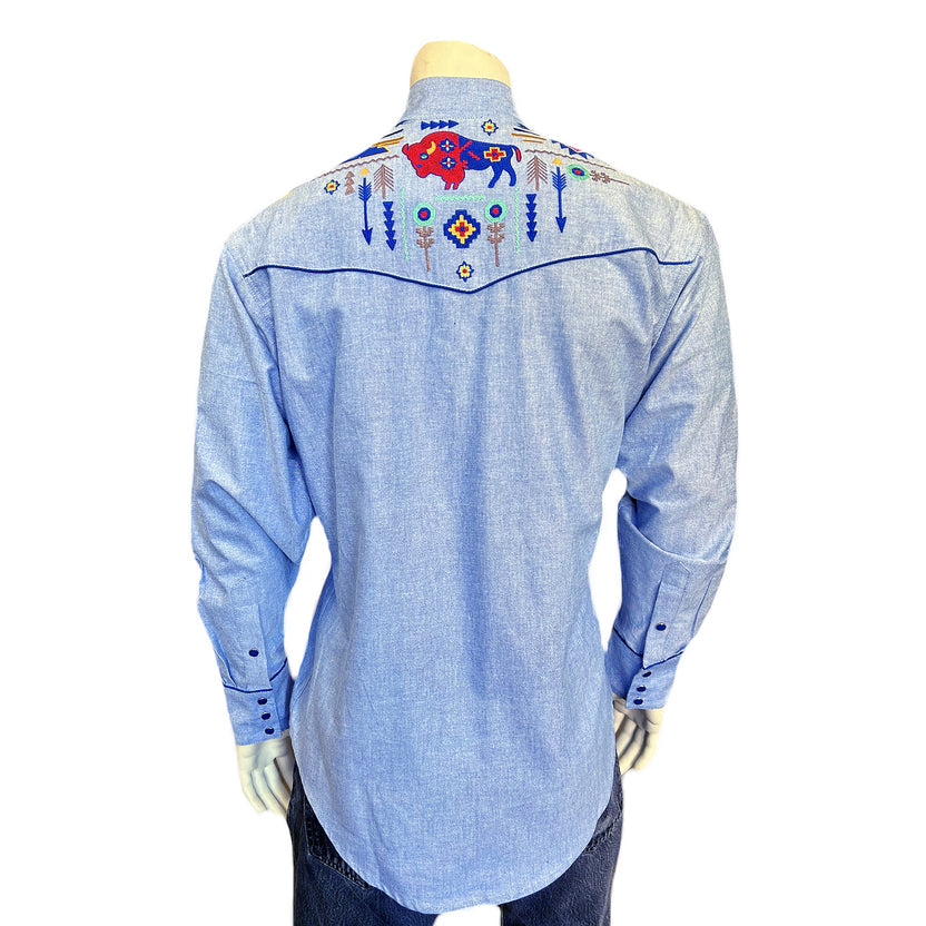 6868 Men’s American Bison Chambray Embroidered Western Shirt