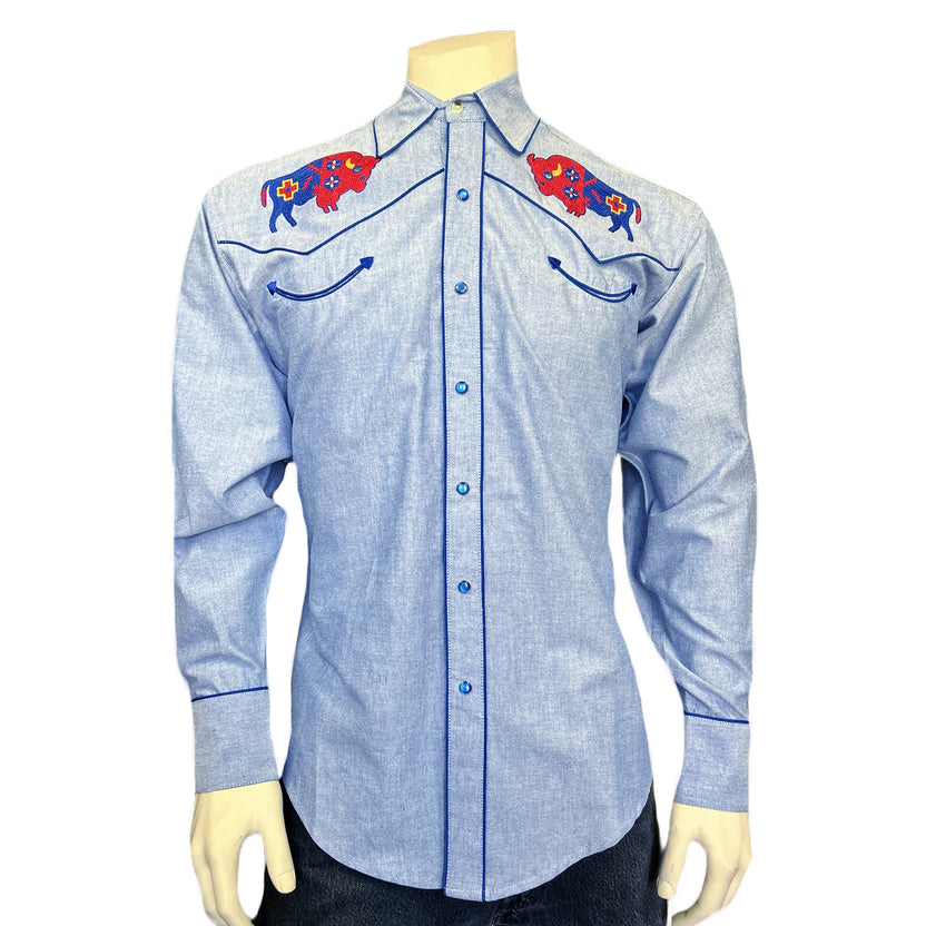 6868 Men’s American Bison Chambray Embroidered Western Shirt