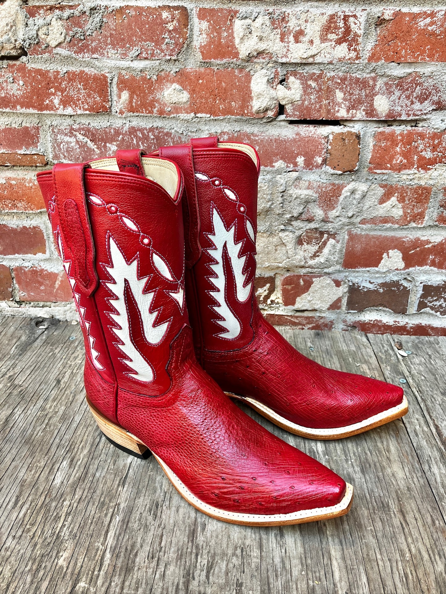Fenoglio Women's Red Smooth Ostrich Short Boots