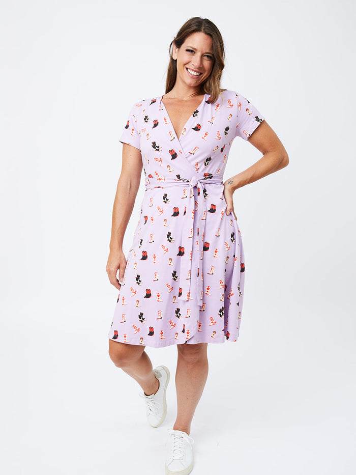 Lavender Boot Print Wrap Dress