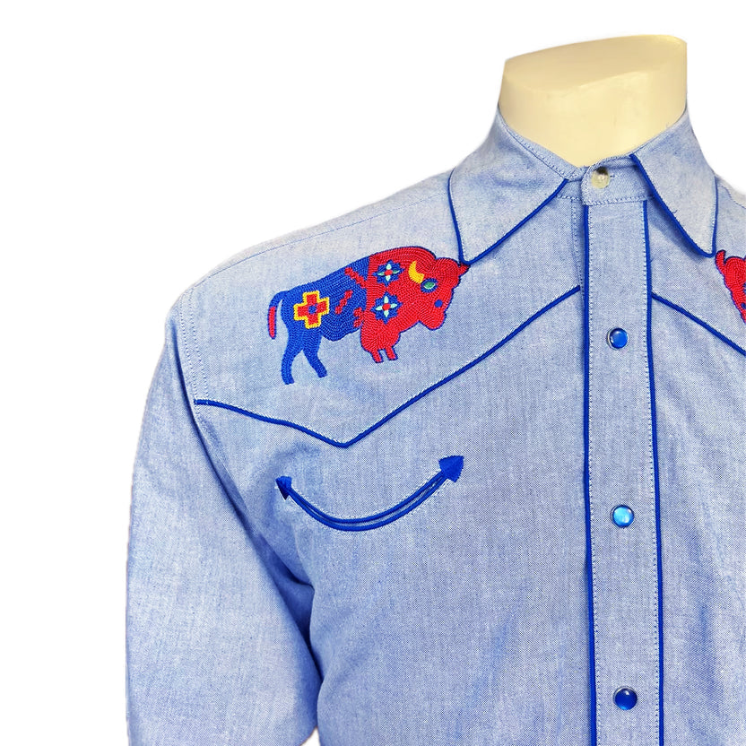 6868 Men’s American Bison Chambray Embroidered Western Shirt
