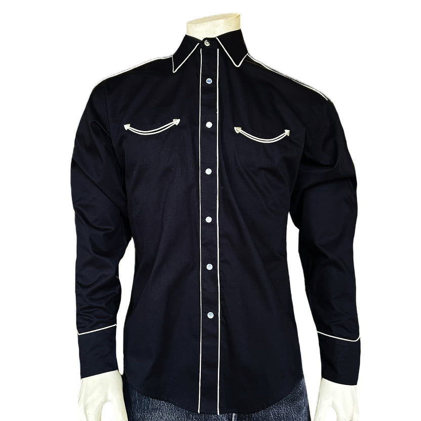 6799 Men's Signature Solid Black Western Shirt with Smile Pockets