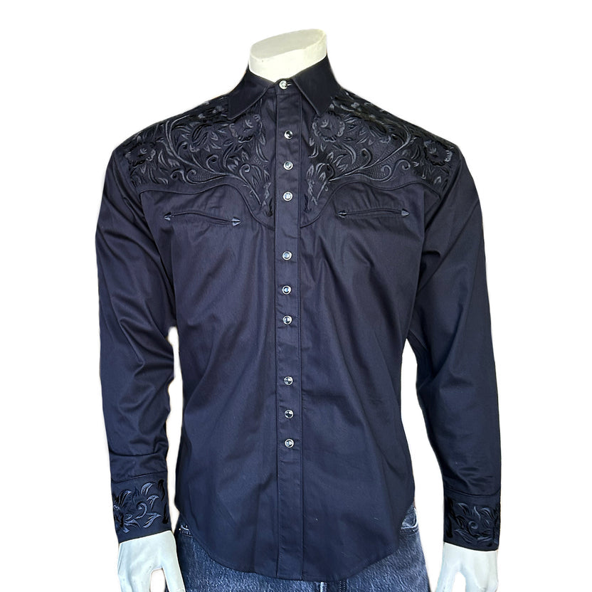 6859 Men's Vintage Tooling Embroidered Black-on-Black Western Shirt