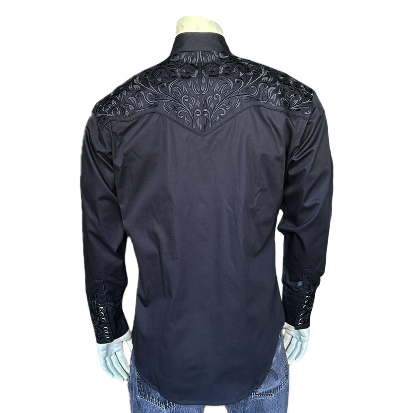 6859 Men's Vintage Tooling Embroidered Black-on-Black Western Shirt