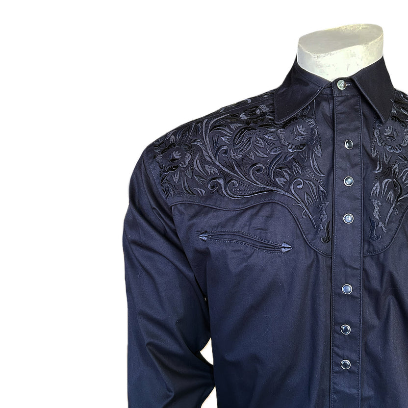 6859 Men's Vintage Tooling Embroidered Black-on-Black Western Shirt