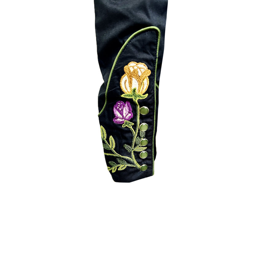 6843 Men's Vintage Navy Floral Crochet Embroidered Western Shirt