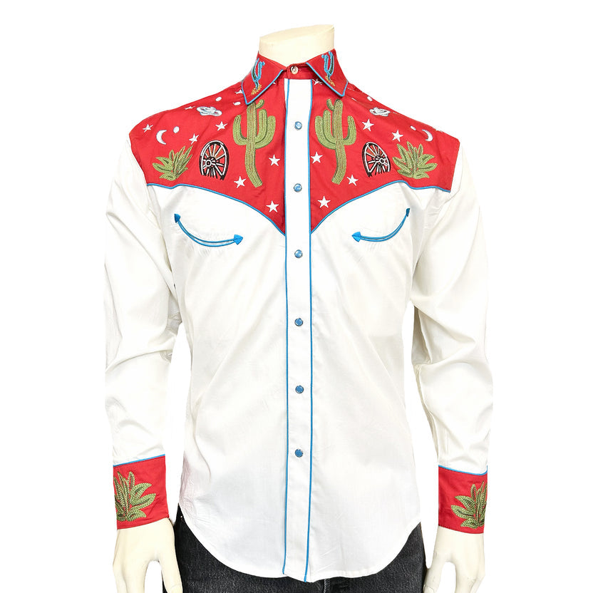 6707 Men's Red Western Space Scene Chain Stitched Shirt
