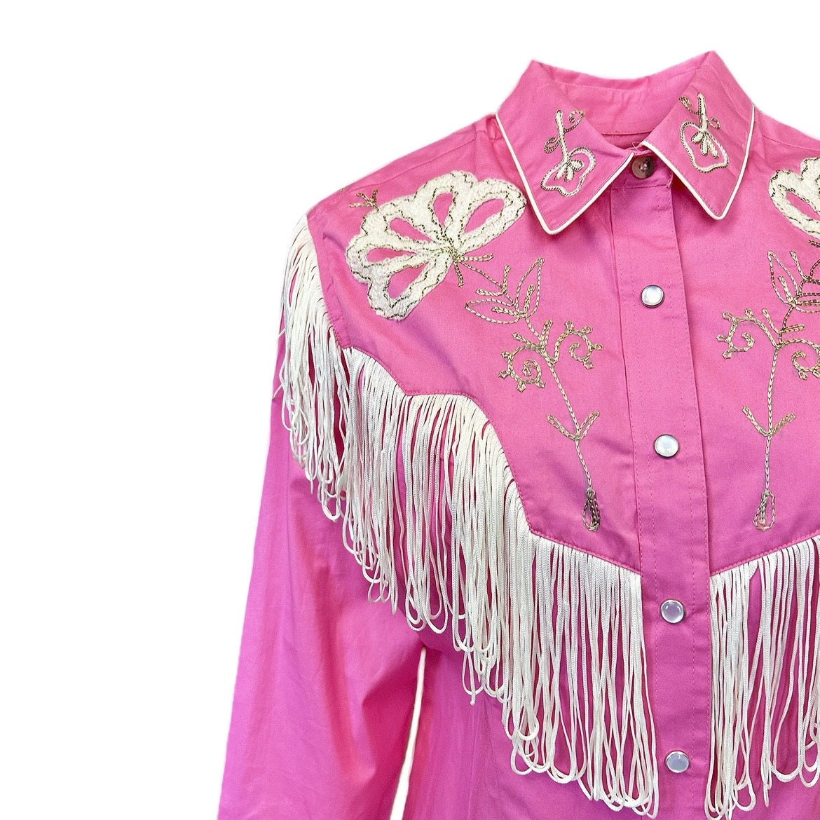 7723 Women's Pink Fringe Embroidered Western Shirt