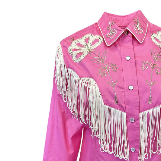 7723 Women's Pink Fringe Embroidered Western Shirt