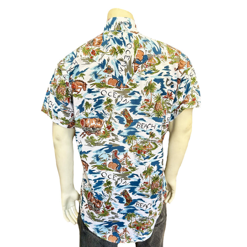 1658 Men's Blue Short Sleeve Western Hawaiian Shirt