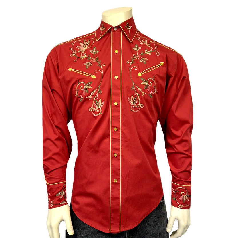 6762 Men's Red Variegated Floral Embroidery