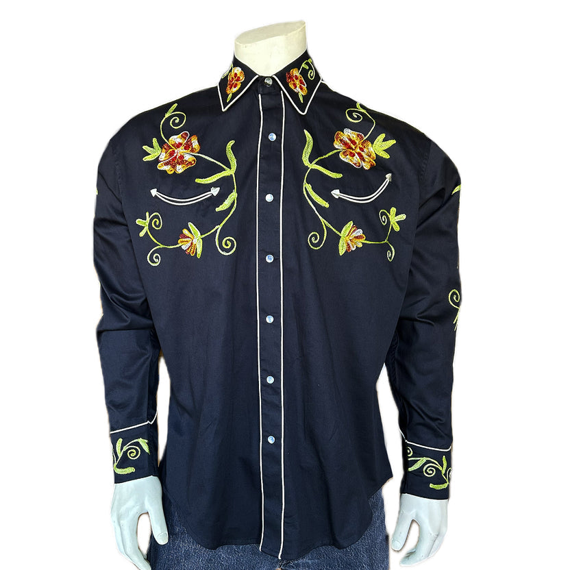 6719 Men's Floral Embroidered Western Shirt