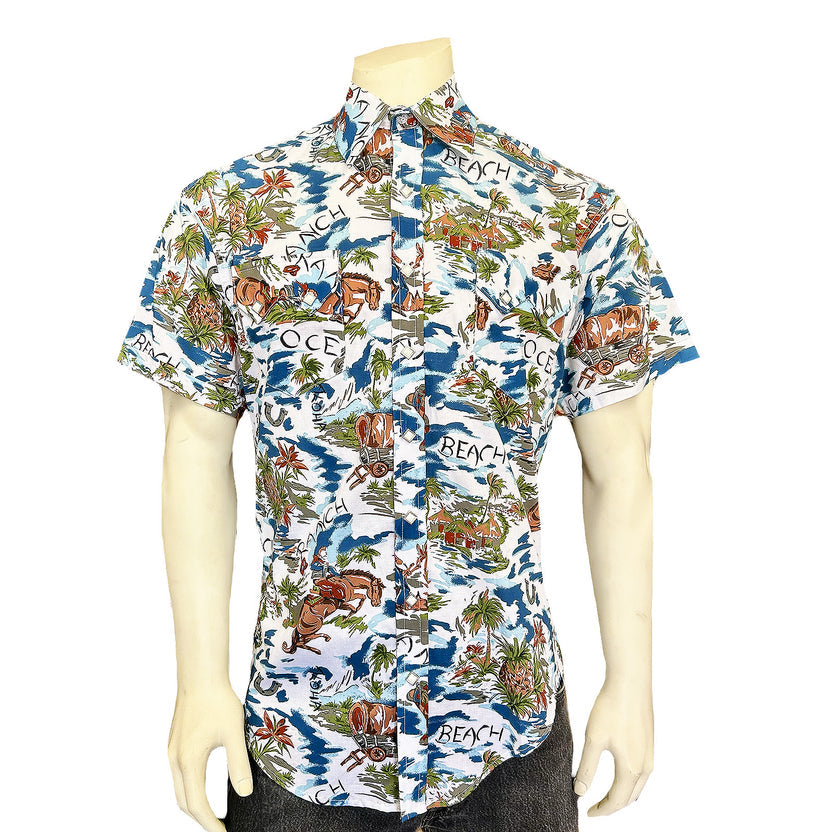 1658 Men's Blue Short Sleeve Western Hawaiian Shirt