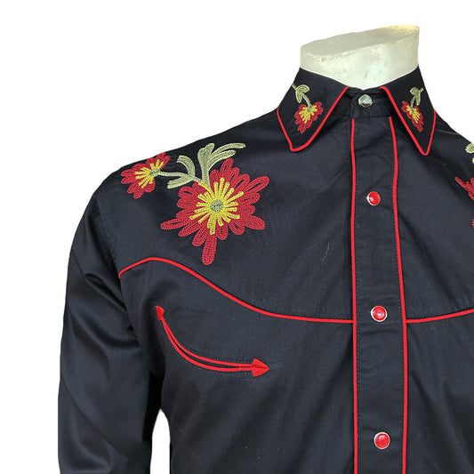 6811 Men's Vintage Floral Chenille Embroidered Western Shirt