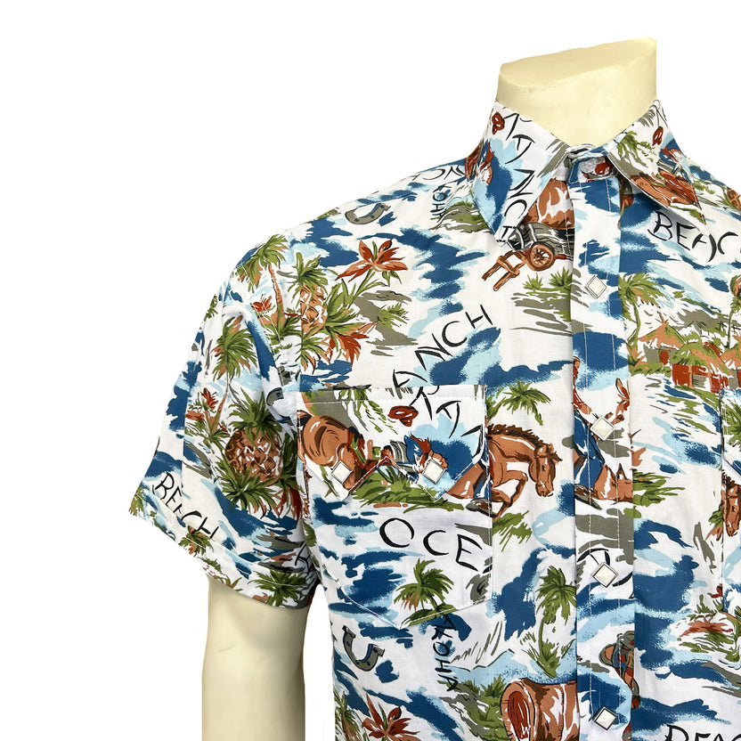 1658 Men's Blue Short Sleeve Western Hawaiian Shirt