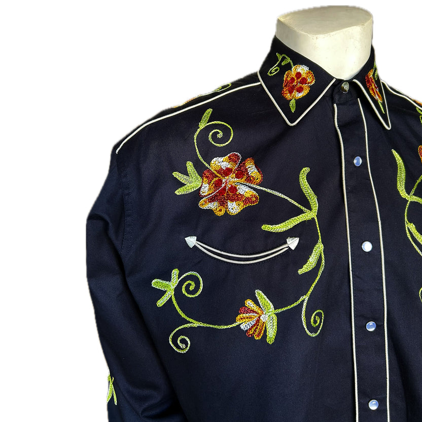 6719 Men's Floral Embroidered Western Shirt