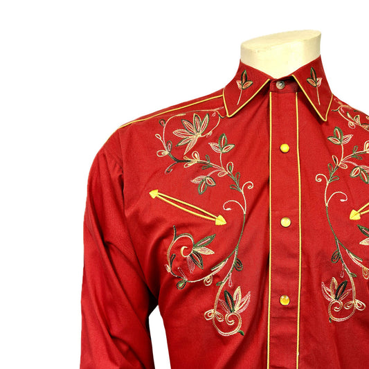 6762 Men's Red Variegated Floral Embroidery