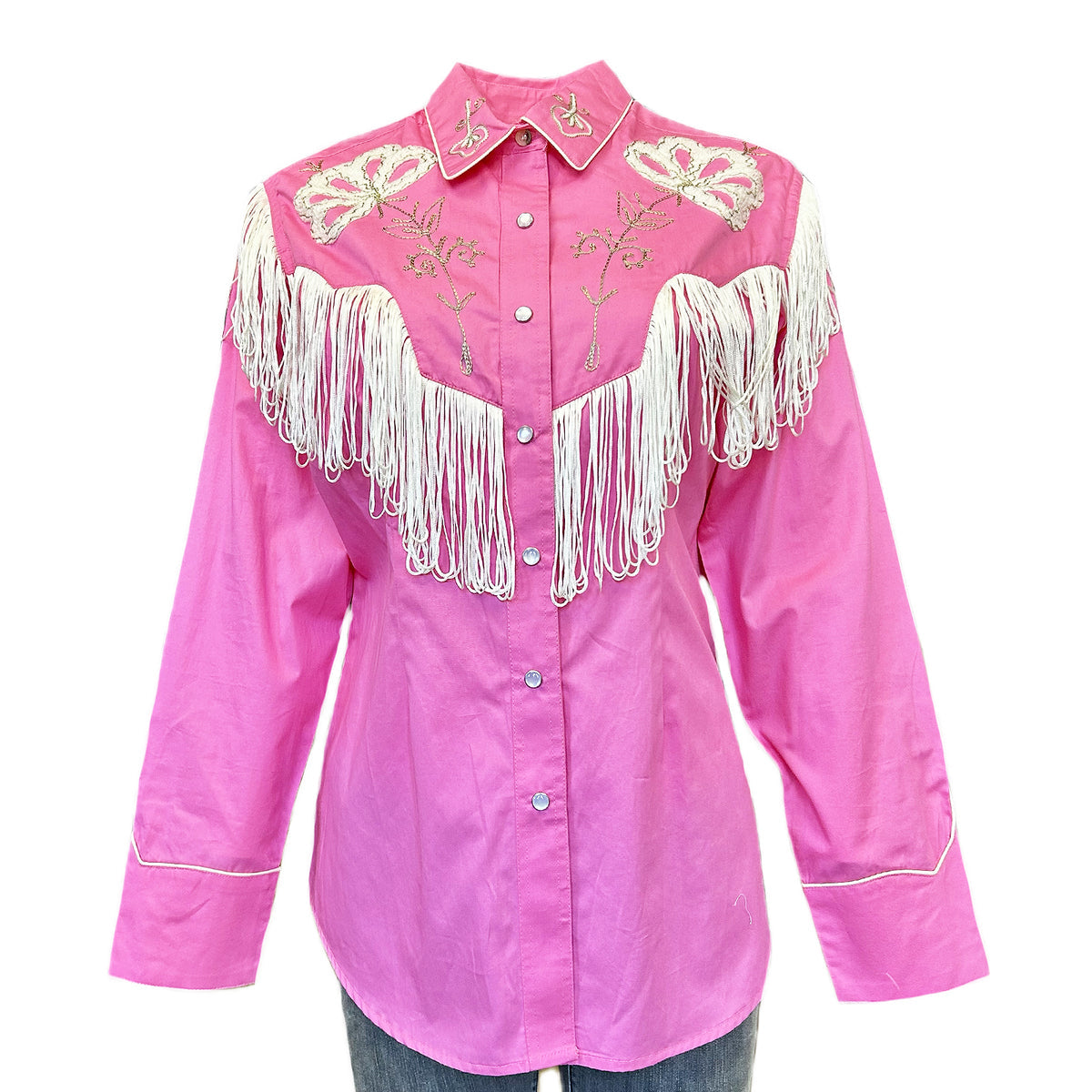 7723 Women's Pink Fringe Embroidered Western Shirt