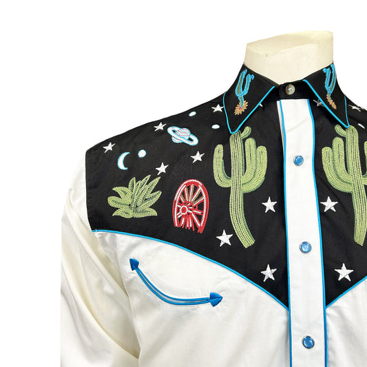 6707 Men's Black Western Space Scene Chain Stitched Shirt