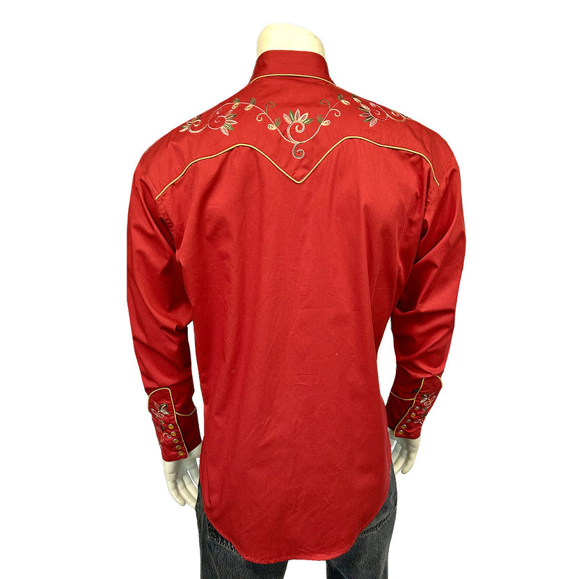 6762 Men's Red Variegated Floral Embroidery