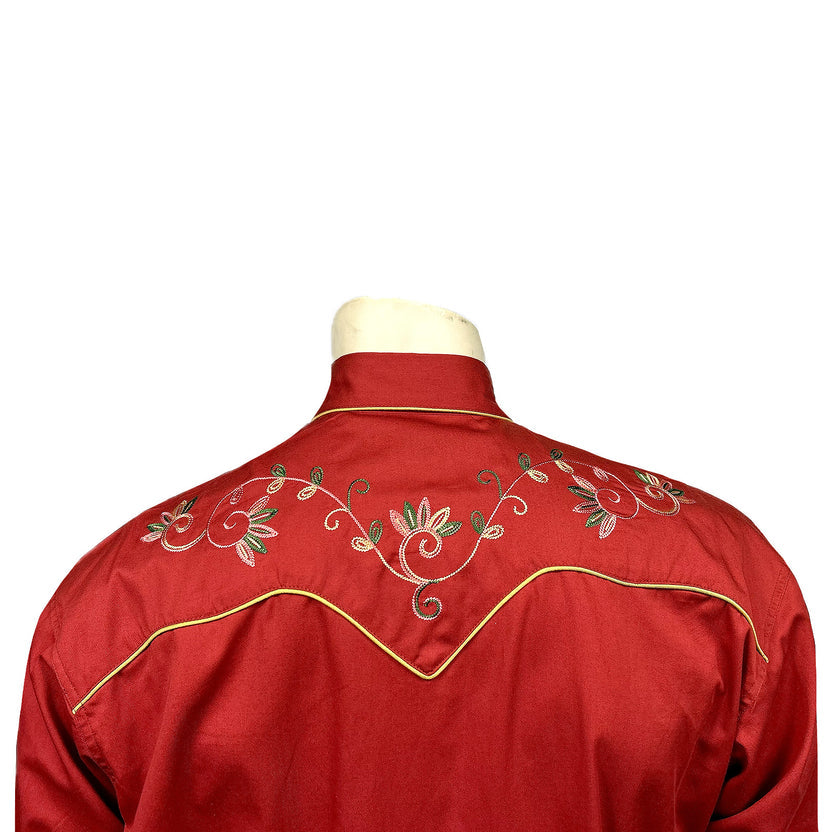 6762 Men's Red Variegated Floral Embroidery