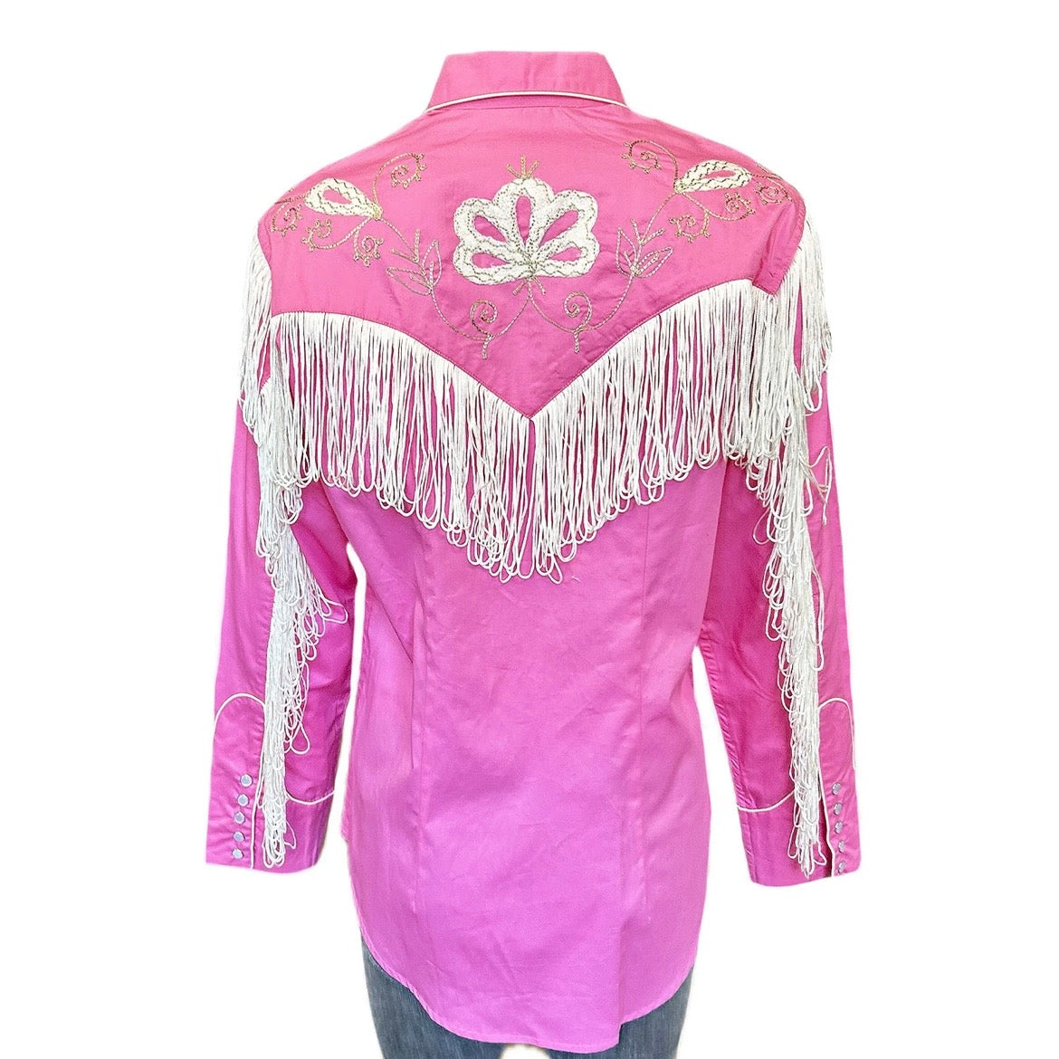 7723 Women's Pink Fringe Embroidered Western Shirt
