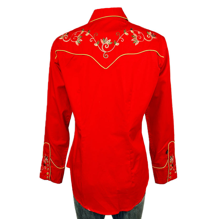 7762 Women's Red Vintage Variegated Floral Embroidery