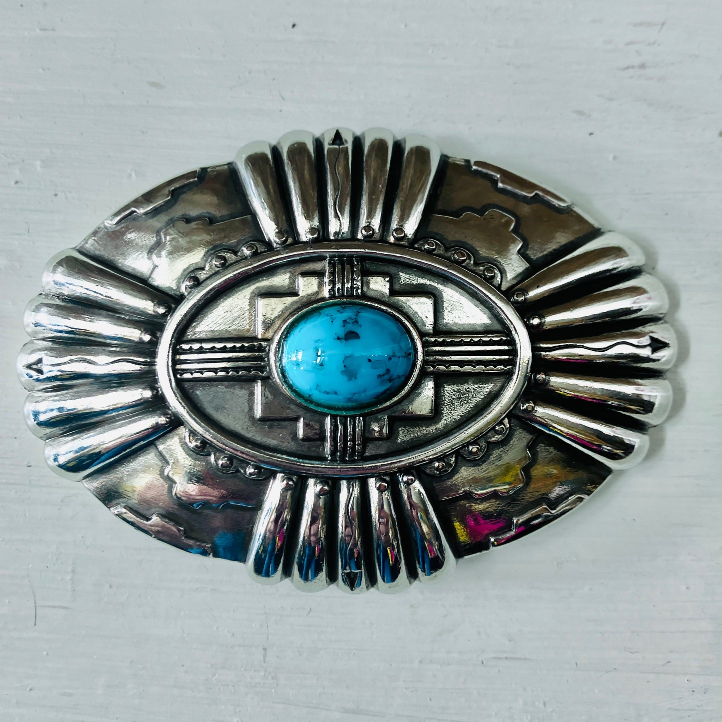 Oval Belt Buckle with Turquoise stone