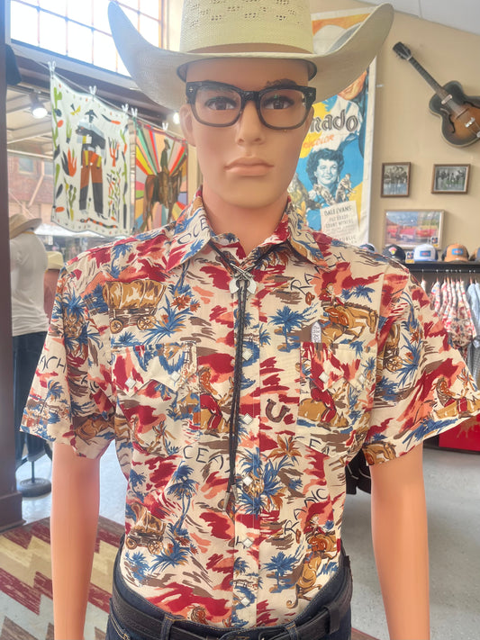 1658 Men’s Red Short Sleeve Western Hawaiian Shirt