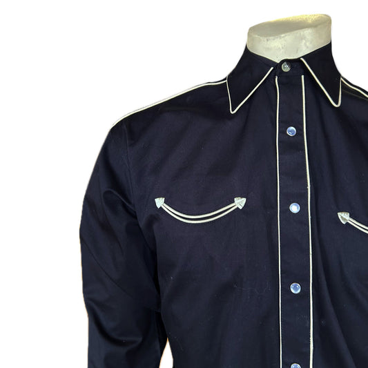 6799 Men's Signature Solid Black Western Shirt with Smile Pockets