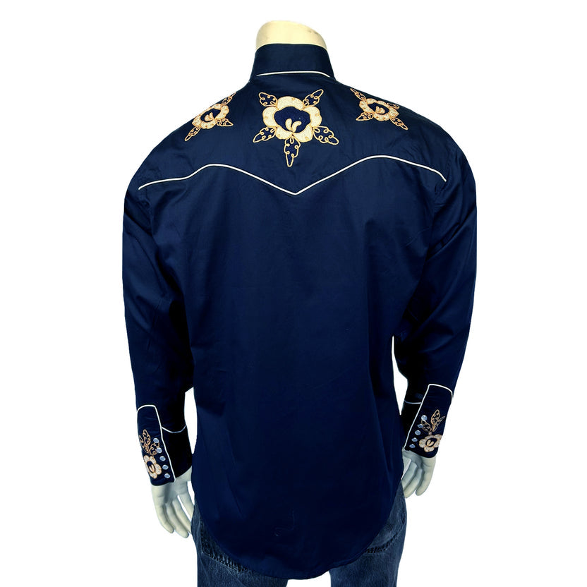 6845 Men's Navy Vintage Floral Embroidered Western Shirt