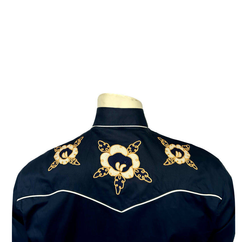 6845 Men's Navy Vintage Floral Embroidered Western Shirt