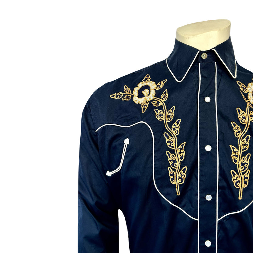 6845 Men's Navy Vintage Floral Embroidered Western Shirt