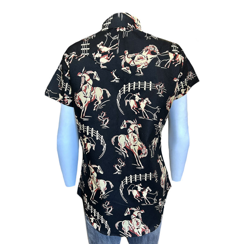 1724 Women’s Vintage Bronc Print Short Sleeve Black Western Shirt