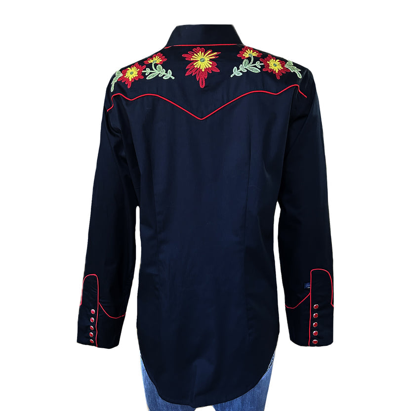 7811 Women's Black Vintage Floral Embroidered Western Shirt