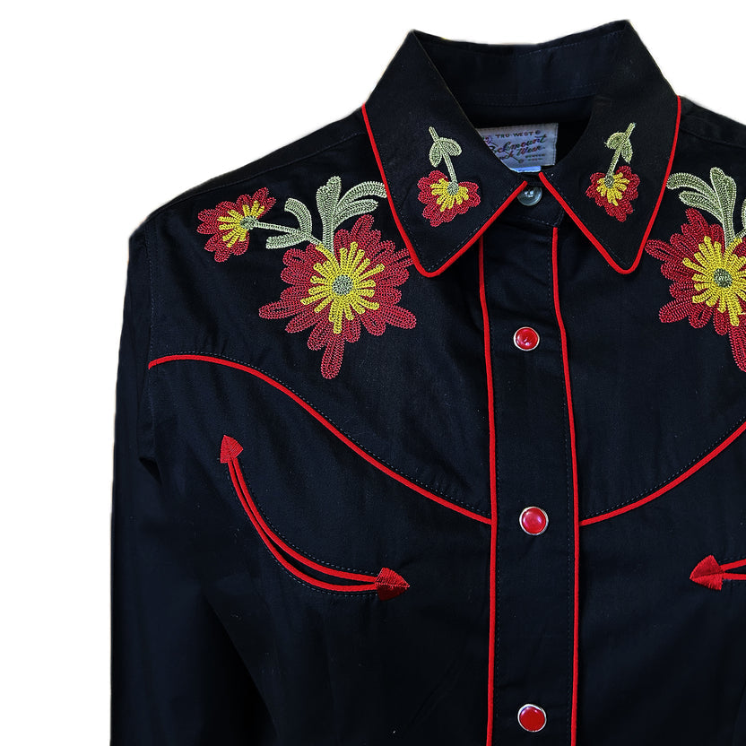 7811 Women's Black Vintage Floral Embroidered Western Shirt