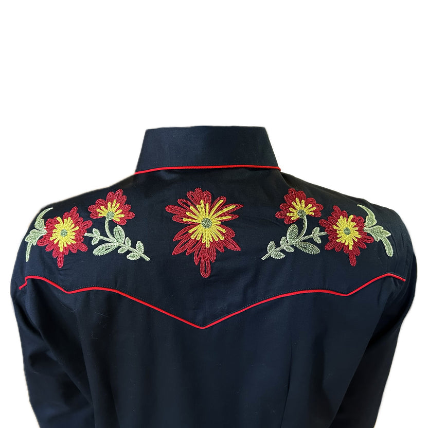 7811 Women's Black Vintage Floral Embroidered Western Shirt