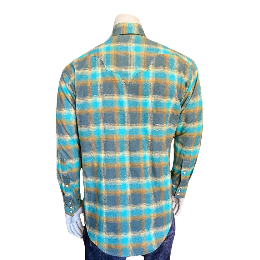 647 Men's Flannel Green & Turquoise Plaid Western Shirt