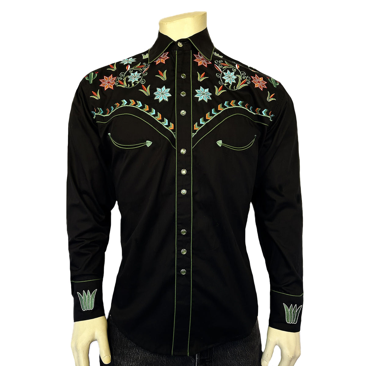 6865 Men’s Black Agave Cactus Floral Embroidered Western Shirt
