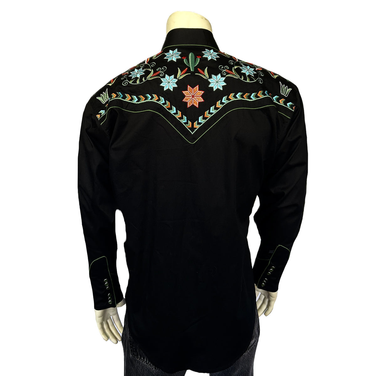 6865 Men’s Black Agave Cactus Floral Embroidered Western Shirt