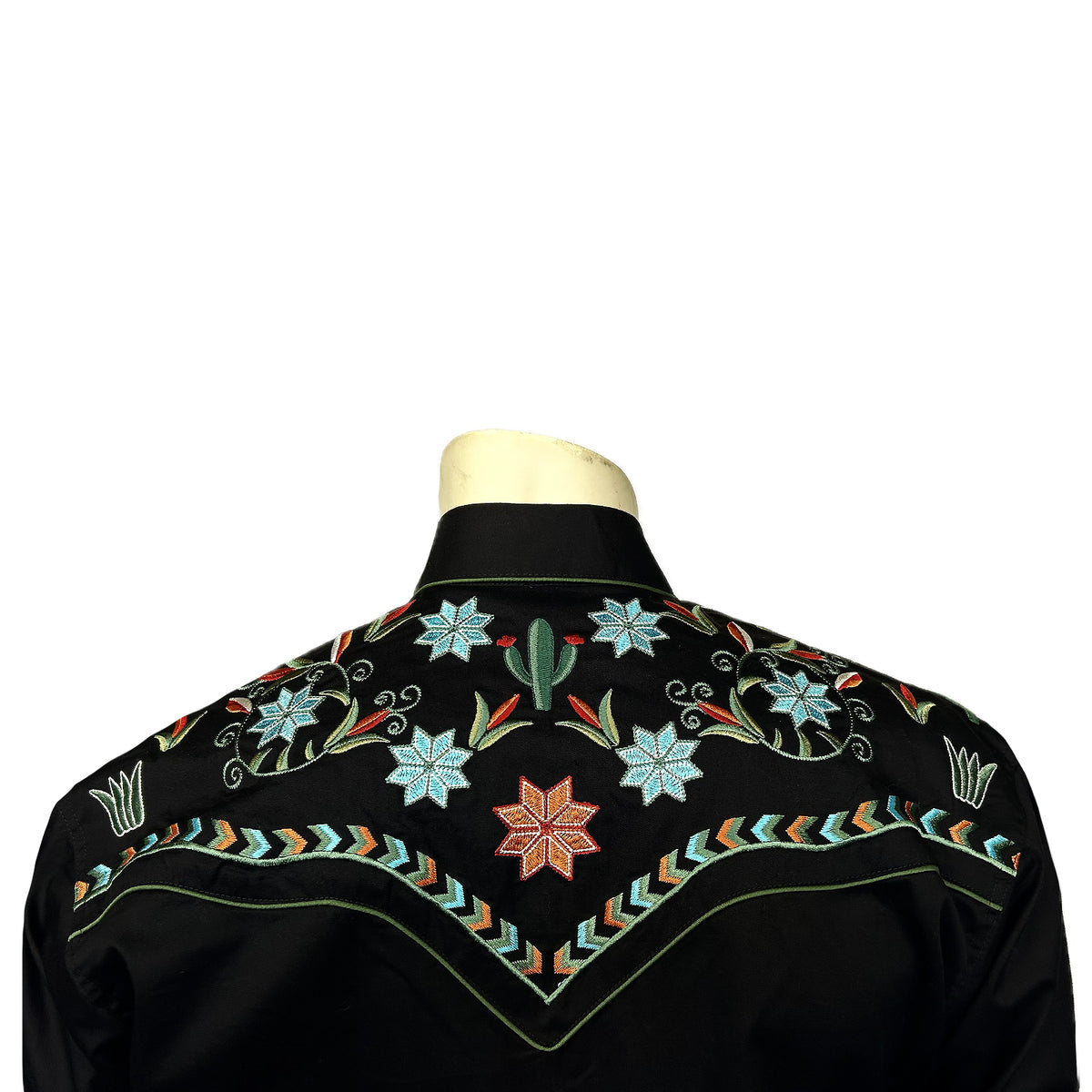 6865 Men’s Black Agave Cactus Floral Embroidered Western Shirt