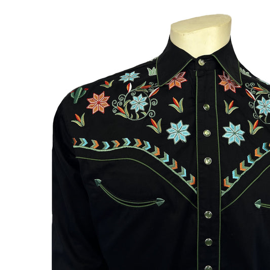 6865 Men’s Black Agave Cactus Floral Embroidered Western Shirt